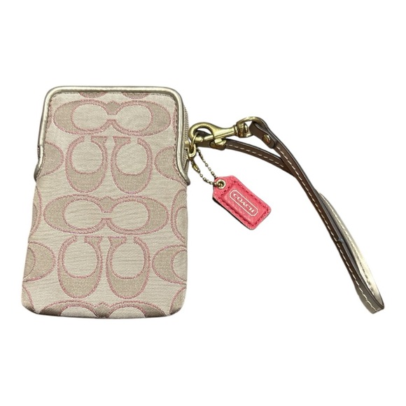Coach Signature canvas print trimmed in pink glitter. Pink hang tag. WLT 3 - Picture 2 of 4